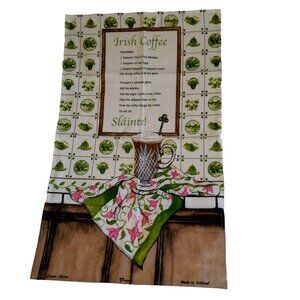 Fingal Irish Coffee Recipe Linen Tea Towel Kitchen Ireland Shamrock Slainte